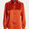 Orange Ralph Lauren Mulberry Silk Shir-skjortor för kvinnor Orange Ralph Lauren Mulberry Silk Shir-skjortor för kvinnor