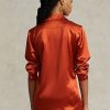 Orange Ralph Lauren Mulberry Silk Shir-skjortor för kvinnor Orange Ralph Lauren Mulberry Silk Shir-skjortor för kvinnor