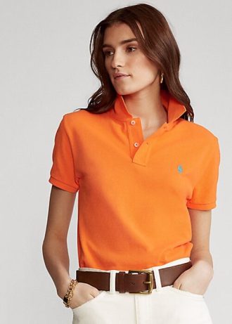 Orange Ralph Lauren Pikétröjor med mesh i klassisk passform för kvinnor