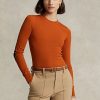 Orange Ralph Lauren Ralph Lauren Ribbade T-shirts i mocka med långa ärmar Orange Ralph Lauren Ralph Lauren Ribbade T-shirts i mocka med långa ärmar