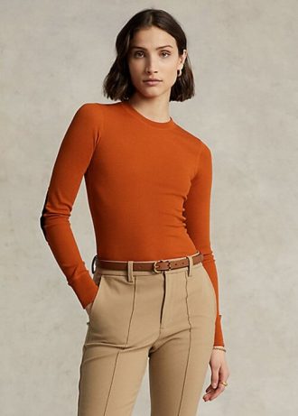 Orange Ralph Lauren Ralph Lauren Ribbade T-shirts i mocka med långa ärmar