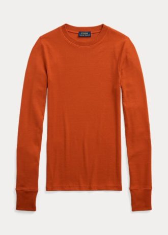 Orange Ralph Lauren Ralph Lauren Ribbade T-shirts i mocka med långa ärmar