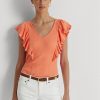 Orange Ralph Lauren Ralph Lauren T-shirts med volanger i ribbstickade t-shirts Orange Ralph Lauren Ralph Lauren T-shirts med volanger i ribbstickade t-shirts