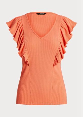 Orange Ralph Lauren Ralph Lauren T-shirts med volanger i ribbstickade t-shirts Orange Ralph Lauren Ralph Lauren T-shirts med volanger i ribbstickade t-shirts