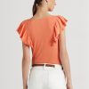 Orange Ralph Lauren Ralph Lauren T-shirts med volanger i ribbstickade t-shirts Orange Ralph Lauren Ralph Lauren T-shirts med volanger i ribbstickade t-shirts