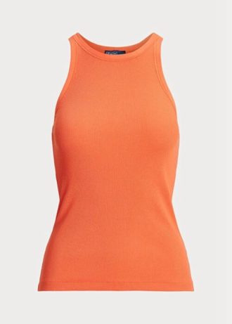Orange Ralph Lauren Ribbstickade bomullströjor för kvinnor