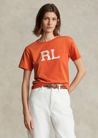 Orange Ralph Lauren Rl-tröja med logotyp för kvinnor