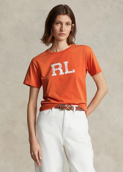 Orange Ralph Lauren Rl-tröja med logotyp för kvinnor Orange Ralph Lauren Rl-tröja med logotyp för kvinnor