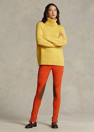 Orange Ralph Lauren Stretch Lammskinn Jodhpur Leggings i mocka för kvinnor