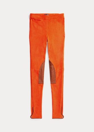 Orange Ralph Lauren Stretch Lammskinn Jodhpur Leggings i mocka för kvinnor