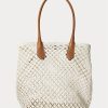 Parchment Cream Dam Ralph Lauren Lädertrim Virkade Stora Bellport Tygpåsar Parchment Cream Dam Ralph Lauren Lädertrim Virkade Stora Bellport Tygpåsar