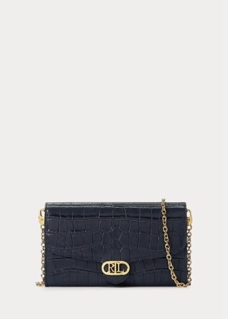 Raffinerad marin dam Ralph Lauren präglade läder Medium Adair Crossbody-väskor Raffinerad marin dam Ralph Lauren präglade läder Medium Adair Crossbody-väskor