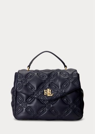 Raffinerad marin dam Ralph Lauren Quilted Läder Medium Farrah Satchel-väskor