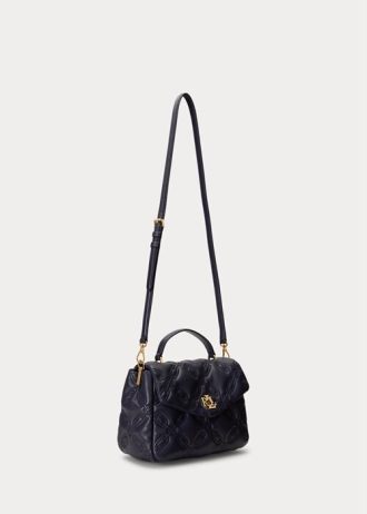Raffinerad marin dam Ralph Lauren Quilted Läder Medium Farrah Satchel-väskor