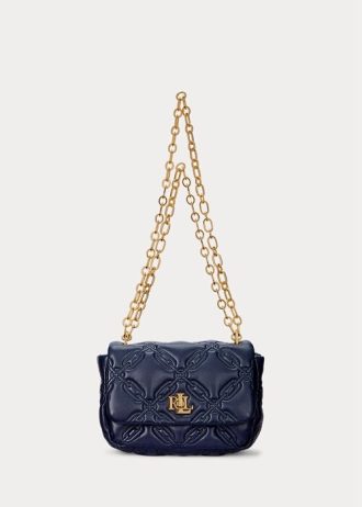 Raffinerad marin dam Ralph Lauren Quilted Nappa Läder Medium Axelväskor