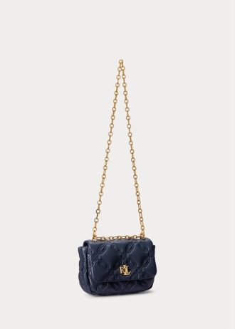 Raffinerad marin dam Ralph Lauren Quilted Nappa Läder Medium Axelväskor
