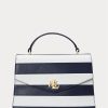 Raffinerad marin/vit rand för kvinnor Ralph Lauren randigt läder Medium Farrah väskor Raffinerad marin/vit rand för kvinnor Ralph Lauren randigt läder Medium Farrah väskor