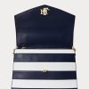 Raffinerad marin/vit rand för kvinnor Ralph Lauren randigt läder Medium Farrah väskor Raffinerad marin/vit rand för kvinnor Ralph Lauren randigt läder Medium Farrah väskor