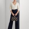 Raffinerad marinblå/modernt guld Ralph Lauren folietryckt läder, medelstora Marcy-väskor för kvinnor Raffinerad marinblå/modernt guld Ralph Lauren folietryckt läder, medelstora Marcy-väskor för kvinnor