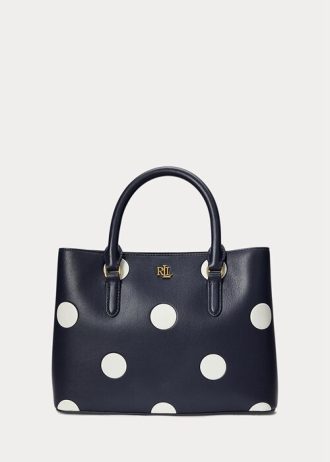Raffinerad marinblå/vanilj dam Ralph Lauren polka-prickiga läder små Marcy väskor