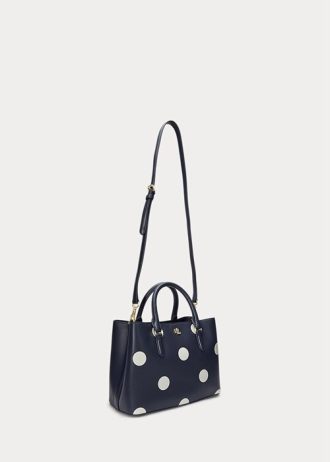 Raffinerad marinblå/vanilj dam Ralph Lauren polka-prickiga läder små Marcy väskor