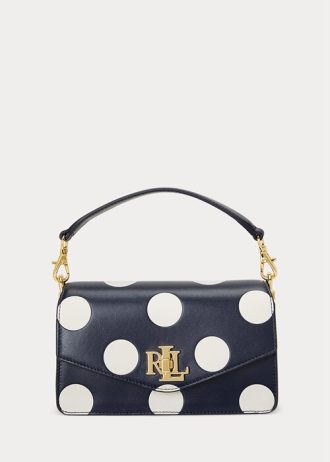 Raffinerad marinblå/vanilj dam Ralph Lauren prickiga små Tayler Crossbody-väskor