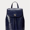 Raffinerade marinblå kvinnors Ralph Lauren präglade läder Medium Winny Ryggsäckar Raffinerade marinblå kvinnors Ralph Lauren präglade läder Medium Winny Ryggsäckar