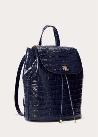 Raffinerade marinblå kvinnors Ralph Lauren präglade läder Medium Winny Ryggsäckar