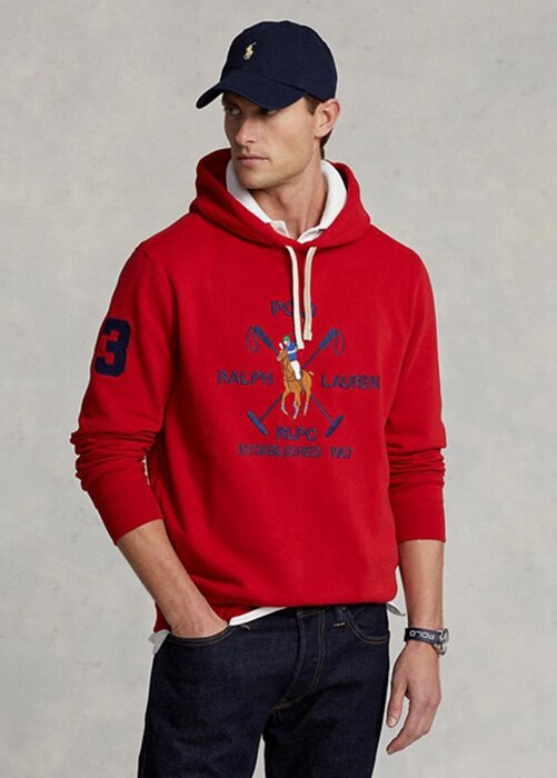 Röd Ralph Lauren Big Polo Crest Fleece Hoodie för män Röd Ralph Lauren Big Polo Crest Fleece Hoodie för män