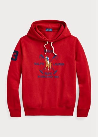 Röd Ralph Lauren Big Polo Crest Fleece Hoodie för män