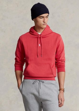 Röd Ralph Lauren dubbelstickad luvtröja för män