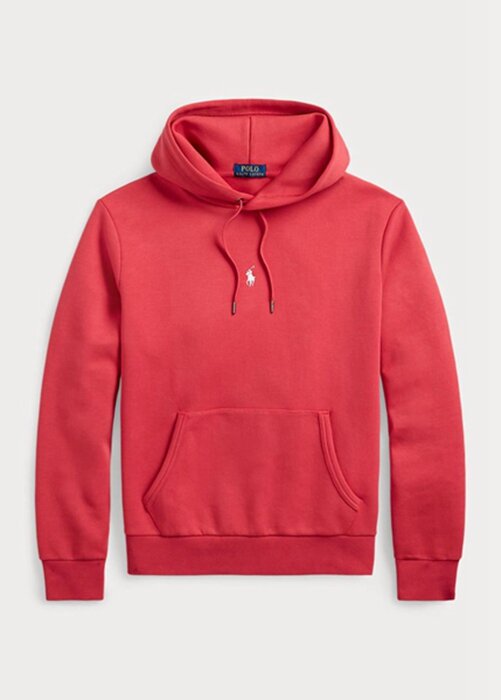 Röd Ralph Lauren dubbelstickad luvtröja för män Röd Ralph Lauren dubbelstickad luvtröja för män