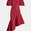 Röd Ralph Lauren Rufsig asymmetrisk klänning i taft för kvinnor Röd Ralph Lauren Rufsig asymmetrisk klänning i taft för kvinnor