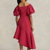 Röd Ralph Lauren Rufsig asymmetrisk klänning i taft för kvinnor Röd Ralph Lauren Rufsig asymmetrisk klänning i taft för kvinnor