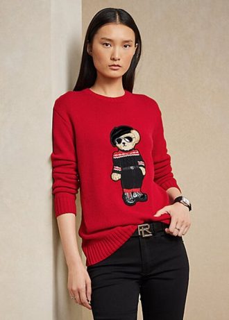 Röda kvinnor Ralph Lauren unar New Year Bear Sweaters Röda kvinnor Ralph Lauren unar New Year Bear Sweaters