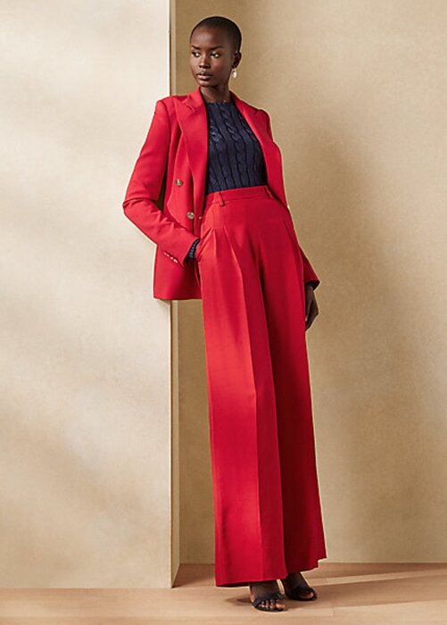 Röda Ralph Lauren Graciela Silk Shantung byxor för kvinnor Röda Ralph Lauren Graciela Silk Shantung byxor för kvinnor