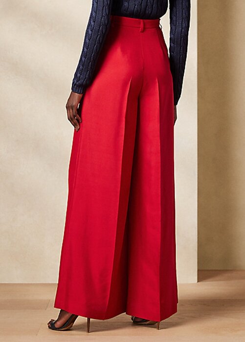 Röda Ralph Lauren Graciela Silk Shantung byxor för kvinnor Röda Ralph Lauren Graciela Silk Shantung byxor för kvinnor