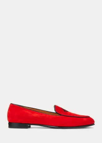 Röda Ralph Lauren Laurel Loafers med broderade get-mocka för kvinnor