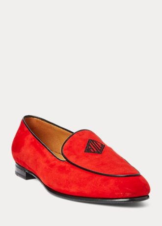 Röda Ralph Lauren Laurel Loafers med broderade get-mocka för kvinnor