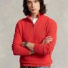 Röda Ralph Lauren Mesh-stickad bomullströjor med kvarts dragkedja för män Röda Ralph Lauren Mesh-stickad bomullströjor med kvarts dragkedja för män