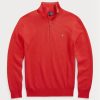 Röda Ralph Lauren Mesh-stickad bomullströjor med kvarts dragkedja för män Röda Ralph Lauren Mesh-stickad bomullströjor med kvarts dragkedja för män
