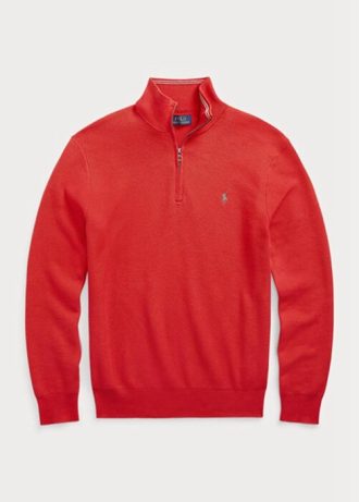 Röda Ralph Lauren Mesh-stickad bomullströjor med kvarts dragkedja för män