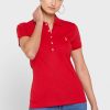 Röda Ralph Lauren Pikétröjor med knappdetaljer för kvinnor Röda Ralph Lauren Pikétröjor med knappdetaljer för kvinnor