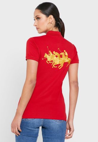 Röda Ralph Lauren Pikétröjor med knappdetaljer för kvinnor