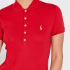 Röda Ralph Lauren Pikétröjor med knappdetaljer för kvinnor Röda Ralph Lauren Pikétröjor med knappdetaljer för kvinnor