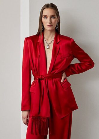 Röda Ralph Lauren Quinton Satinjackor med bälte för kvinnor