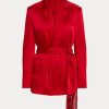 Röda Ralph Lauren Quinton Satinjackor med bälte för kvinnor Röda Ralph Lauren Quinton Satinjackor med bälte för kvinnor