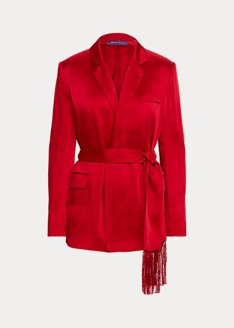 Röda Ralph Lauren Quinton Satinjackor med bälte för kvinnor