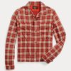 Röda Ralph Lauren tröja med rutigt tryck för kvinnor Röda Ralph Lauren tröja med rutigt tryck för kvinnor