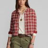 Röda Ralph Lauren tröja med rutigt tryck för kvinnor Röda Ralph Lauren tröja med rutigt tryck för kvinnor